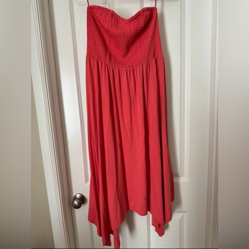 Torrid Strapless Coral Handkerchief Hem Maxi Skirt